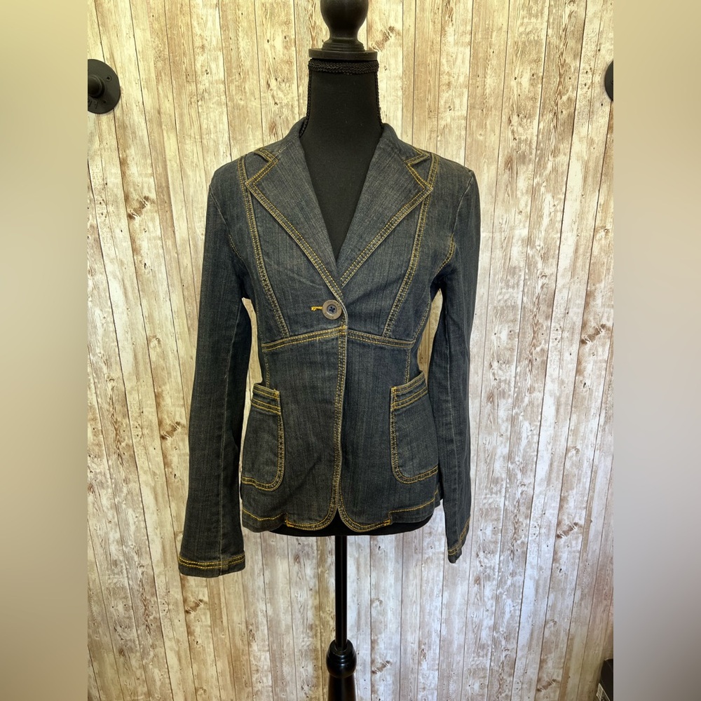 Michael Kors Dark Denim Jacket with Yellow Stitching - WMNS Size 4